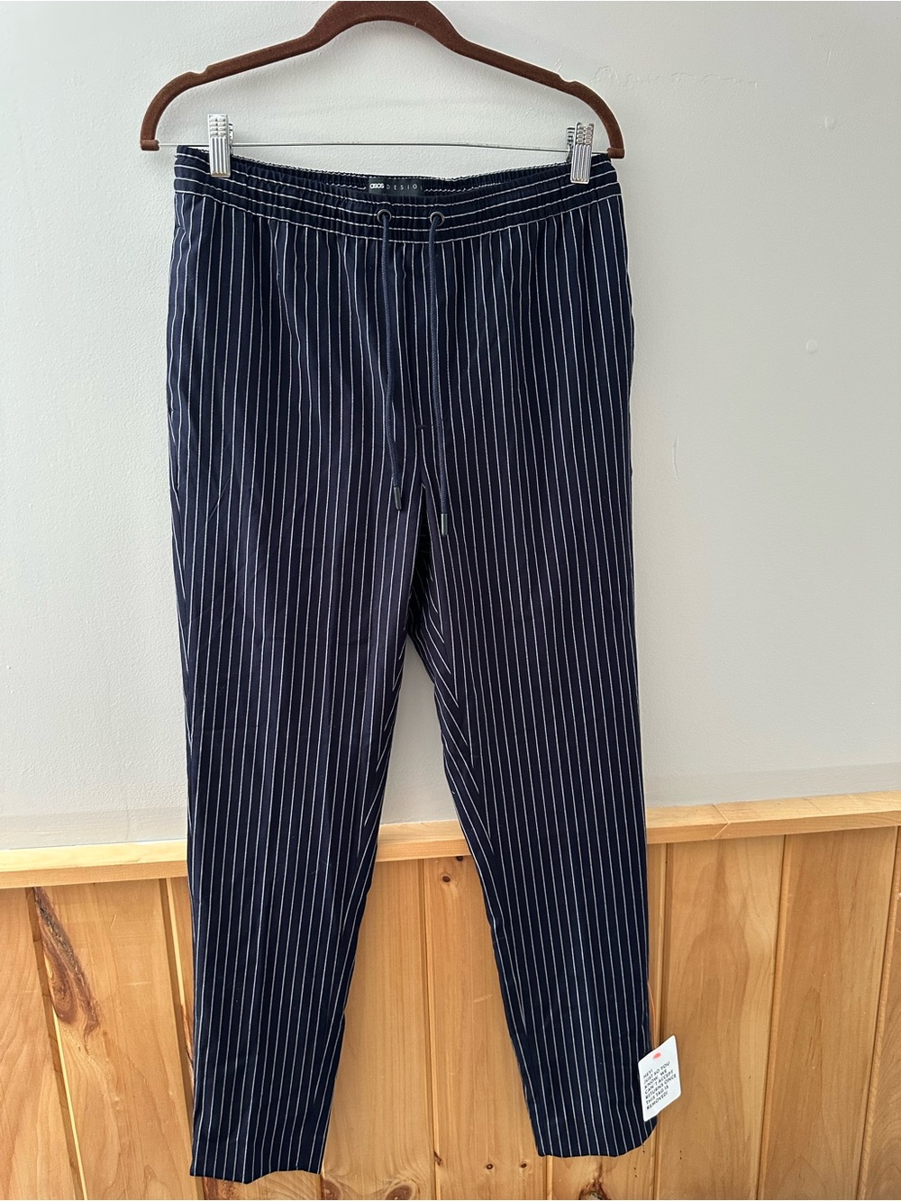 ASOS Navy Pinstripe Drawstring Trousers